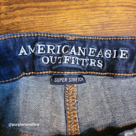 American Eagle Jeans 8 Shortie Cut Off Super Hi Rise Super Stretch Dark Wash - Picture 3 of 12